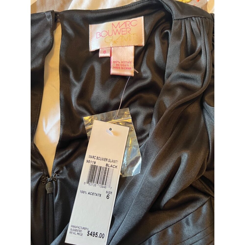 Marc Bouwer party Dress 6 V Neck Black Keyhole Back Sexy Silky Sheath $495 NWT - Picture 13 of 14